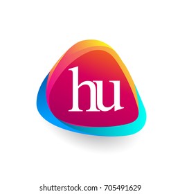 Letter HU logo in triangle shape and colorful background, letter combination logo design for company identity.