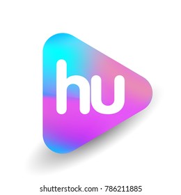 Letter HU logo in triangle shape and colorful background, letter combination logo design for business and company identity.

