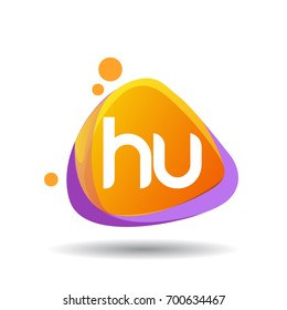 Letter HU logo in triangle splash and colorful background, letter combination logo design for creative industry, web, business and company.