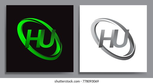 letter HU logotype design for company name colored Green swoosh and grey. vector set logo design for business and company identity.
