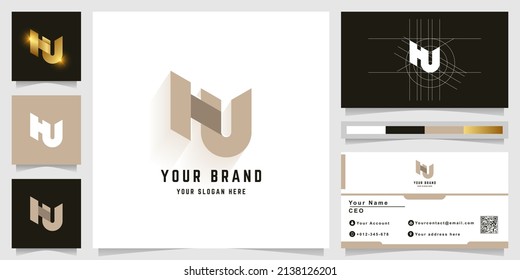 Letter HU or NU monogram logo with business card design