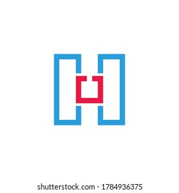 letra hu simple línea geométrica cuadrado logo vector