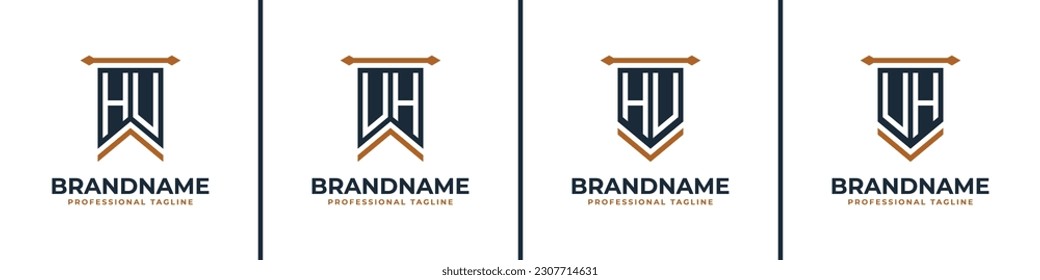 Letter HU and UH Pennant Flag Logo Set, Represent Victory. Suitable for any business with HU or UH initials.