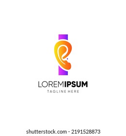 Letter I Human Ear Logo Design Vector Icon Graphic Emblem Illustration