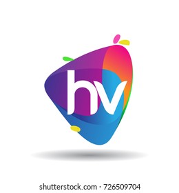 Letter HV logo with colorful splash background, letter combination logo design for creative industry, web, business and company.