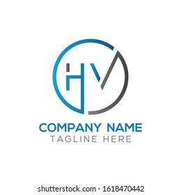 letter HV Logo Design Vector Template With Blue And Black. Initial HV Vector Illustration