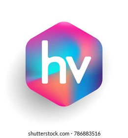 Letter HV logo in hexagon shape and colorful background, letter combination logo design for business and company identity.
