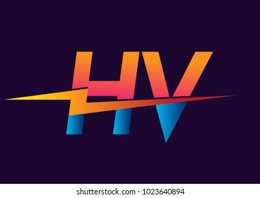 Letter HV logo with Lightning icon, letter combination Power Energy Logo design for Creative Power ideas, web, business and company.