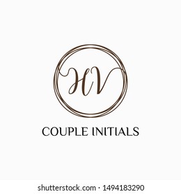Letter HV logo template. Creative fashion logo design, couple letter , beauty icon. Initial handwriting or handwritten logo for identity. Logo with hand drawn style. wedding concept -vector