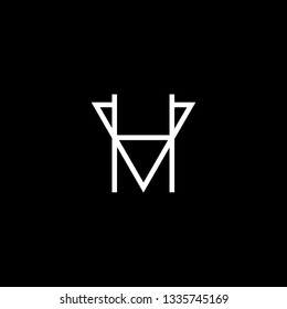 letter HV VH minimalist art monogram triangle shape logo, white color on black background.