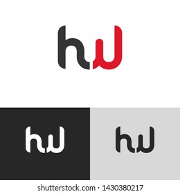 Letter hw linked lowercase logo design template elements. Red letter Isolated on black white grey background. Suitable for business, consulting group company.
