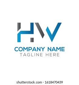 letter HW Logo Design Vector Template With Blue And Black. Initial HW Vector Illustration