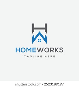 Logotipo Carta HW com casa imobiliária e construção e design de modelo vetorial