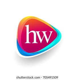 Letter HW logo in triangle shape and colorful background, letter combination logo design for company identity.
