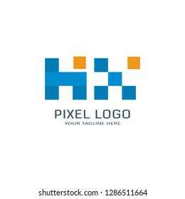 Letter HX Pixel Logo Design Template. Alphabet Pixel Motion Logo.