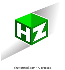Letter HZ logo in hexagon shape and green background, cube logo with letter design for company identity.

