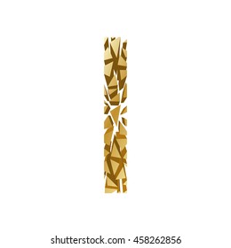 The letter I, in the alphabet broken 3d perspective set gold color isolated on white background