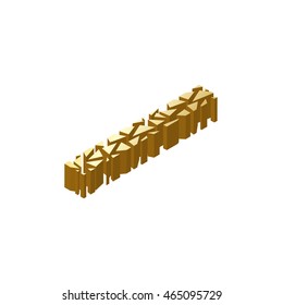 The letter I, in the alphabet broken 3d perspective isometric set gold color isolated on white background