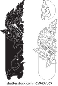 Letter I, Doodles Swirl Tribal Tail and Head of Naga Alphabet (Dragon Monster Art Font) Vector Format/ Southeast Asia Art Style
