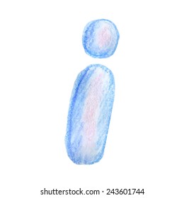 Letter I. Handwritten alphabet drawing by watercolor pencils