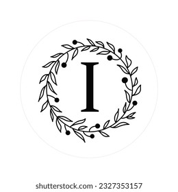 Buchstabe "I" Initialen mit runden floralen Rahmen, Vektor Monogram-Logo, Cricut-Datei