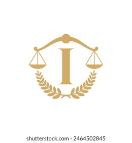 Letter I, Laurel Wreath and Scale of Justice logo 001