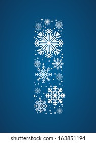 Letter I, made from frosty snowflakes, vector font