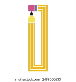 Letter 'I' in Pencil Vector Shape Isolated on White