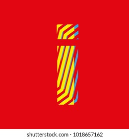 letter i, set of letters texture with zebra effect, decorative letter with yellow and blue lines red background vector, editable