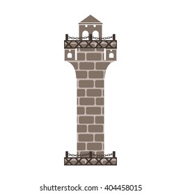 The letter "I" in a stylized form of a stone lighthouse. On top is an observation deck with a fence and chains.