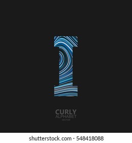 Letter I. Typographic vector element for design. Part of curly textured alphabet with marble or acrylic imitation. Letter I with diffusion lines swirly pattern. Vector illustration