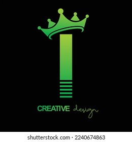 letra "I" diseño vectorial con corona, fondo verde
