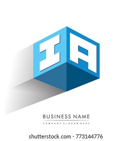 Letter IA logo in hexagon shape and blue background, cube logo with letter design for company identity.
