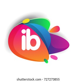 Letter IB logo with colorful splash background, letter combination logo design for creative industry, web, business and company.