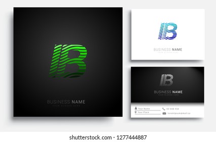 Letter IB logotype with colorful circle, with striped composition letter, sets of business card for company identity, creative industry, web.