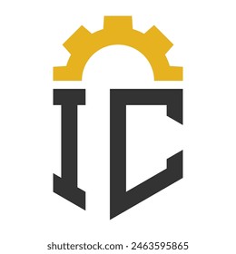 Diseño del logotipo del engranaje de la letra IC para el centro de servicio, la reparación, la fábrica, el Industrial, el negocio digital y mecánico