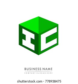 Letter IC logo in hexagon shape and green background, cube logo with letter design for company identity.
