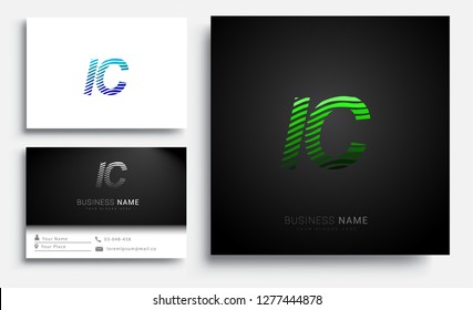 Letter IC logotype with colorful circle, with striped composition letter, sets of business card for company identity, creative industry, web.