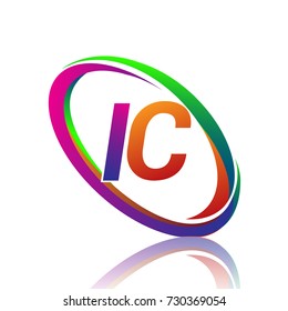 letter IC logotype design for company name colorful swoosh. vector logo for business and company identity.