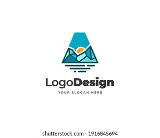 Letter A iceberg logo vector. Creative peak logo design