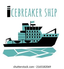 Brief I und Eisbrecher Schiff. Kinder ABC Poster mit Transport. Icebreaker ship for kids learning English vocabulary