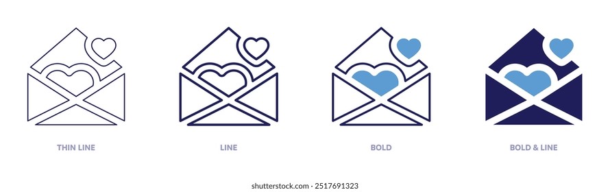 Letter icon in 4 different styles. Thin Line, Line, Bold, and Bold Line. Duotone style. Editable stroke.