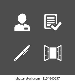 letter icon. 4 letter set with writer, test, clerk with tie and opened window door of glasses vector icons for web and mobile app