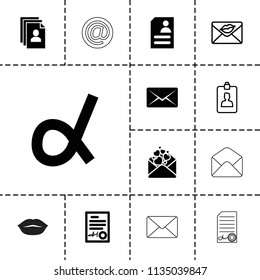 Letter icon. collection of 13 letter filled and outline icons such as resume, signed document, clipboard, alpha, mail, envelope. editable letter icons for web and mobile.