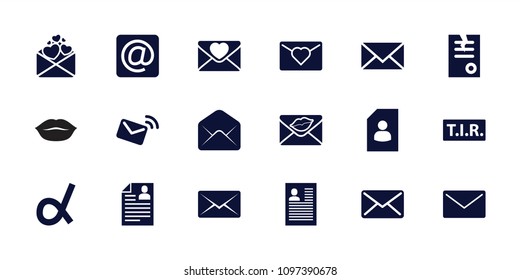 Letter icon. collection of 18 letter filled icons such as paper, resume, tir, mail, alpha, envelope. editable letter icons for web and mobile.