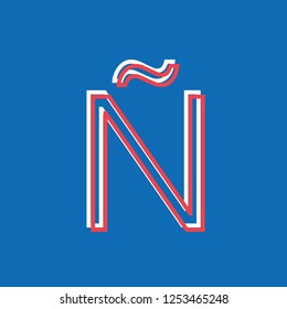letter Ñ icon constructed with lines, notice effect neon vector