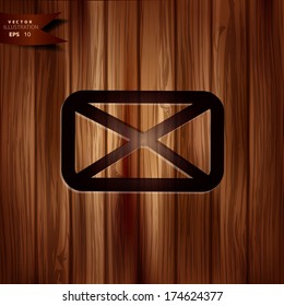 Letter icon. Email message. Sms. Wooden background