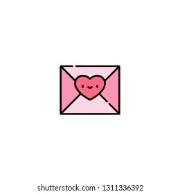 Letter icon, flat design line art thin style, Valentines day signs and love symbols, Wedding infographics. Colorful icon on a white background, Vector illustration
