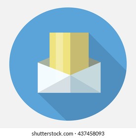 letter icon, flat icon with long shadow, vector illustration