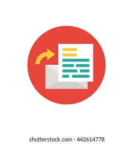 Letter Icon in flat style- vector illustration. Mail has arrived concept. Letter symbol on red background - round color ico. Homepage concept. For website graphics, mobile apps, web page layout design